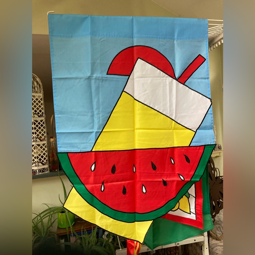 ‘Summer Snack’ Appliquéd Flag with Ribbons (28”x40”x18”)